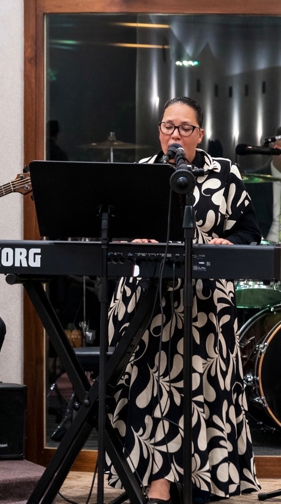 Keyboard player leading worship