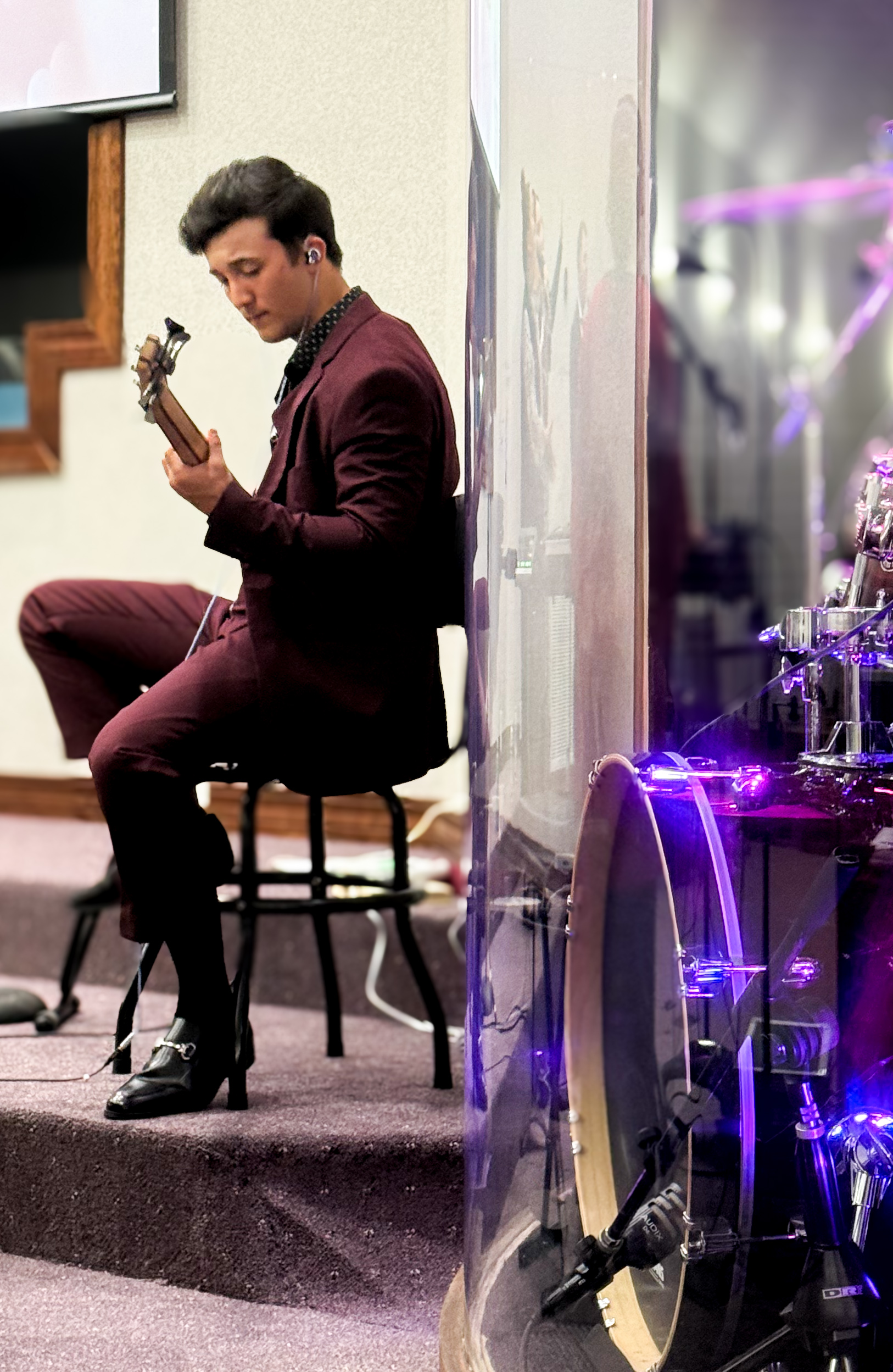 Bass player during worship